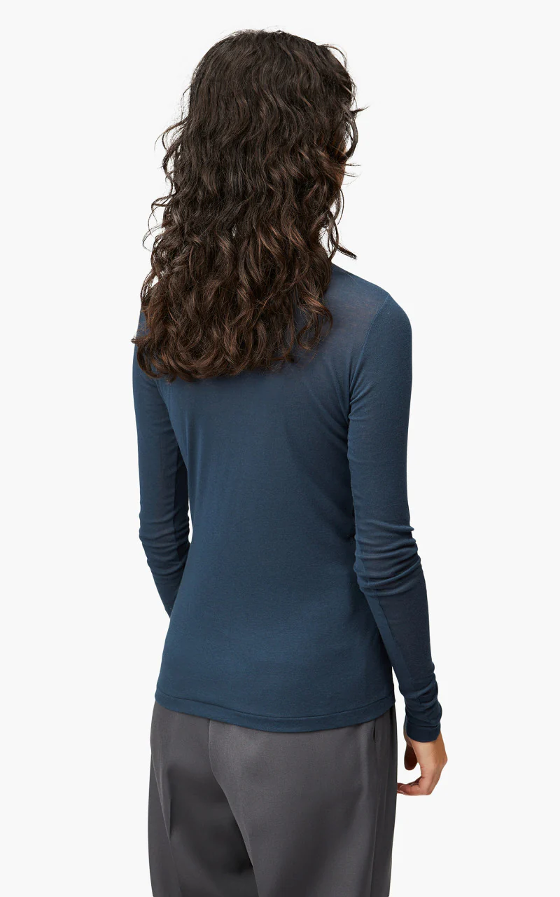 Auralee W High Gauge Sheer Rib L/S Tee Navy Blue - Image 4