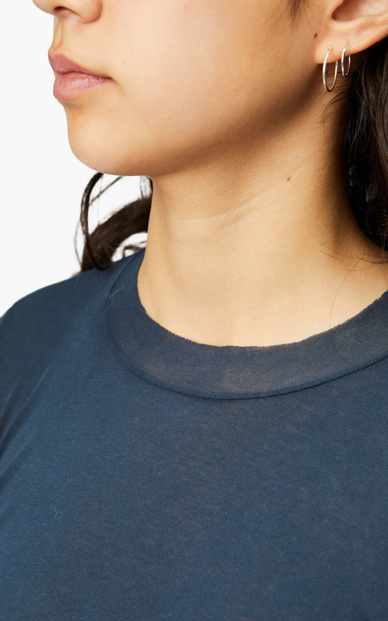 Auralee W High Gauge Sheer Rib L/S Tee Navy Blue - Image 5