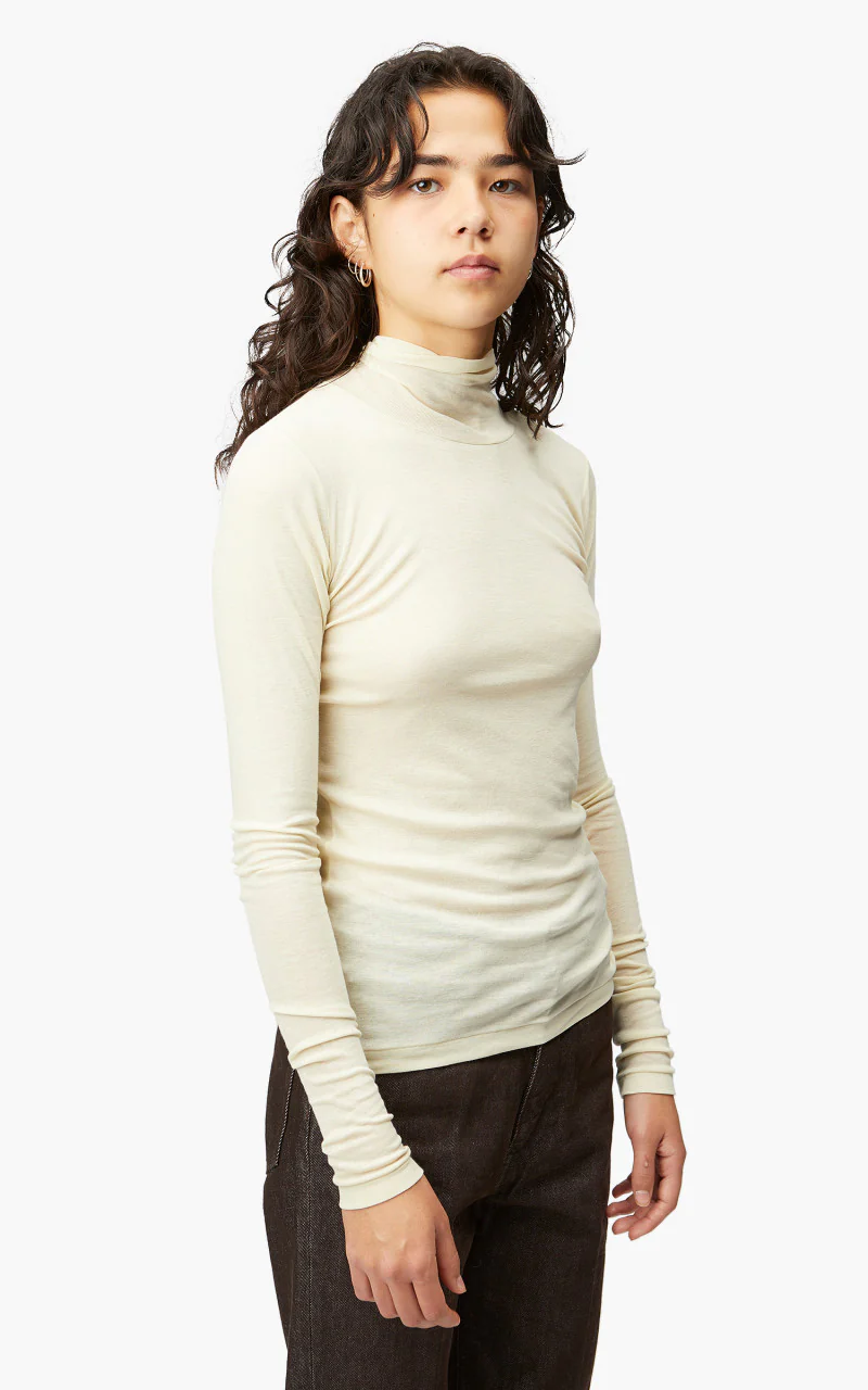 Auralee W High Gauge Sheer Rib Turtle Neck L/S Tee Light Lime - Image 3