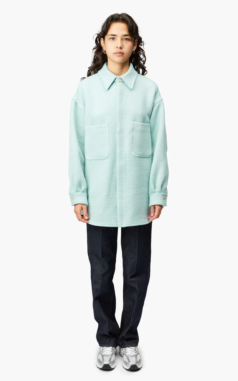 Auralee W Shetland Wool Organic Cotton Woven Cloth Shirt Blouson Light Blue - Image 2