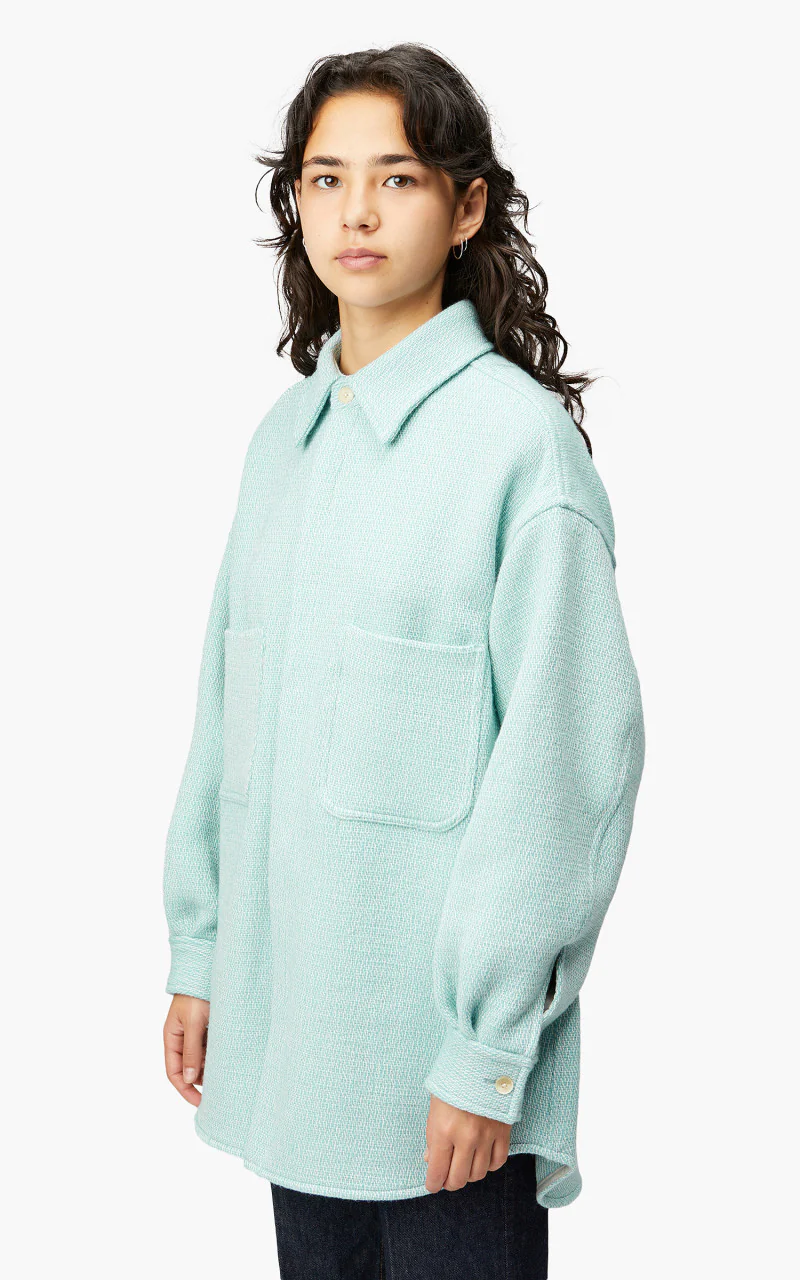 Auralee W Shetland Wool Organic Cotton Woven Cloth Shirt Blouson Light Blue - Image 3