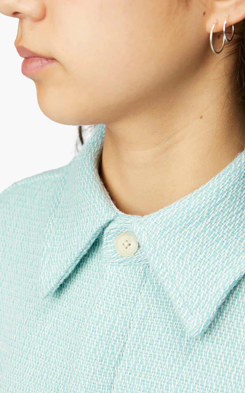 Auralee W Shetland Wool Organic Cotton Woven Cloth Shirt Blouson Light Blue - Image 7