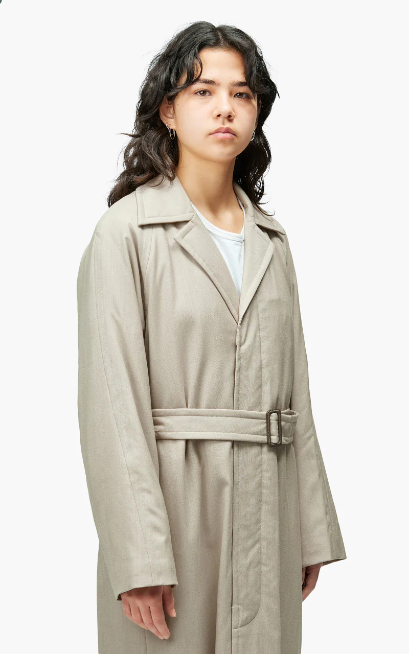 Auralee W Super Fine Tropical Wool Chesterfield Padded Coat Top Ivory Beige - Image 3
