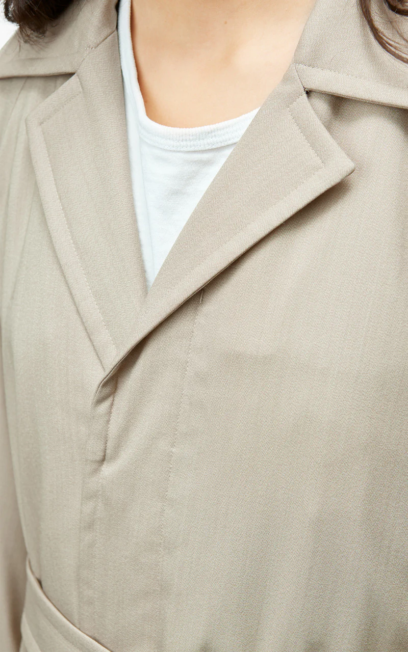 Auralee W Super Fine Tropical Wool Chesterfield Padded Coat Top Ivory Beige - Image 6