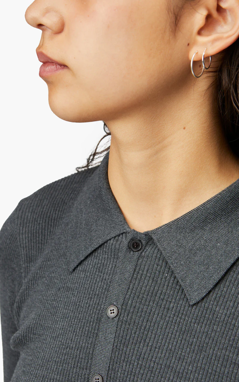 Auralee W Super Fine Wool High Gauge Rib Knit Polo L/S Tee Top Charcoal - Image 5