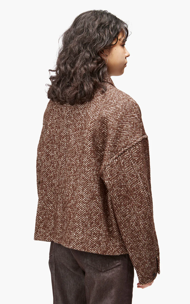 Auralee W Wool Alpaca Herringbone Tweed Short Blouson Brown Herringbone - Image 4
