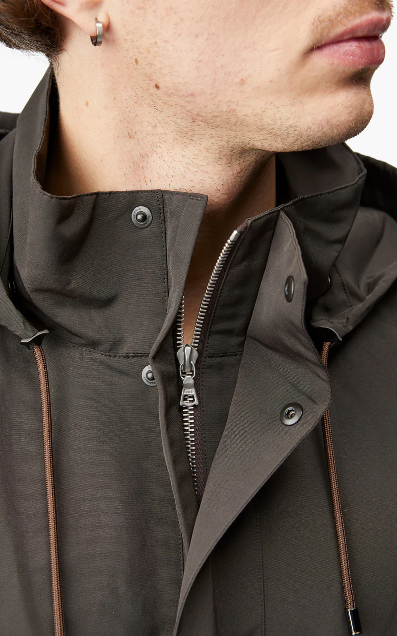 Auralee Washi PES High Density Cloth Hooded Zip Blouson Dark Brown - Image 8