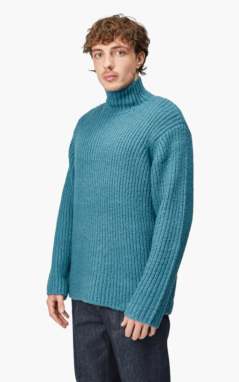 Auralee Wool Baby Camel Brushed Yarn Knit Turtle Blue - Image 3