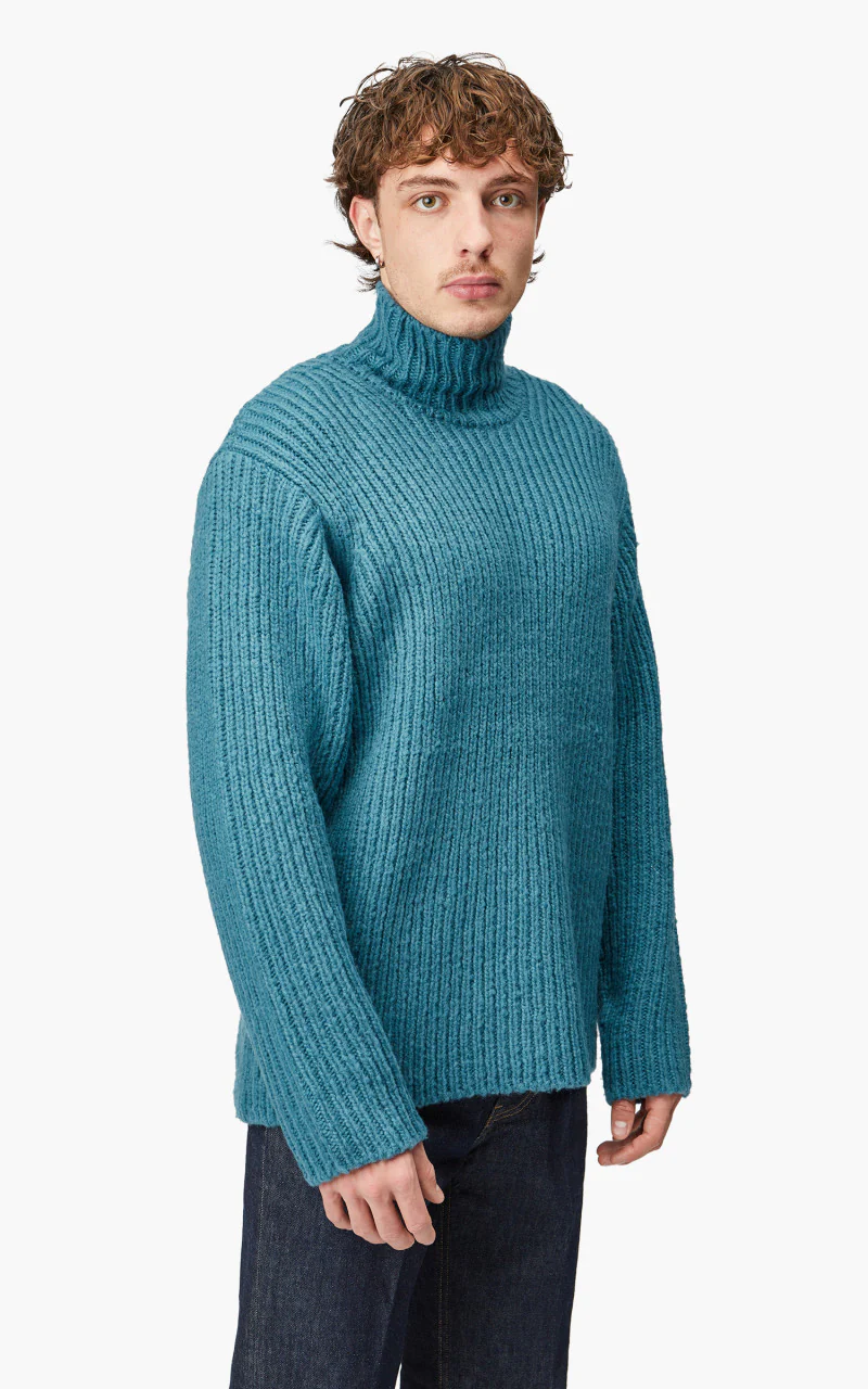 Auralee Wool Baby Camel Brushed Yarn Knit Turtle Blue - Image 4