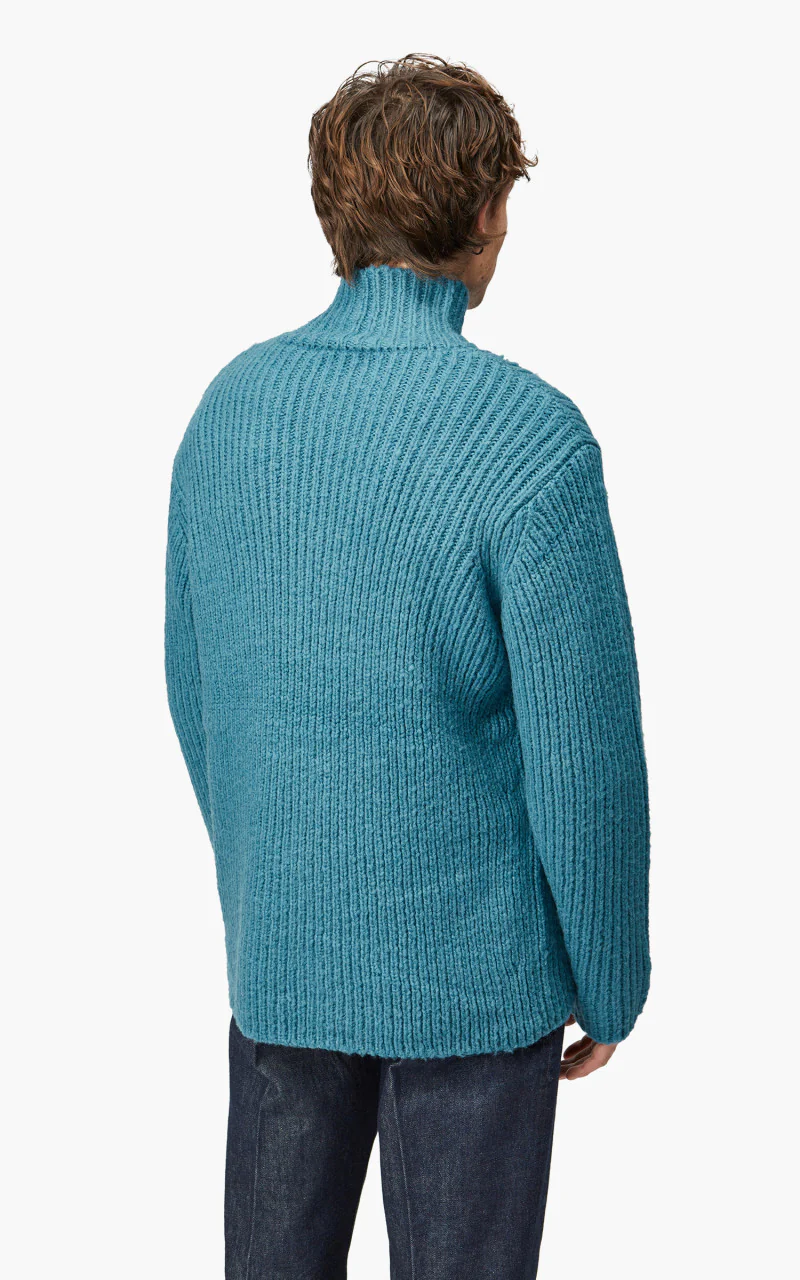 Auralee Wool Baby Camel Brushed Yarn Knit Turtle Blue - Image 5