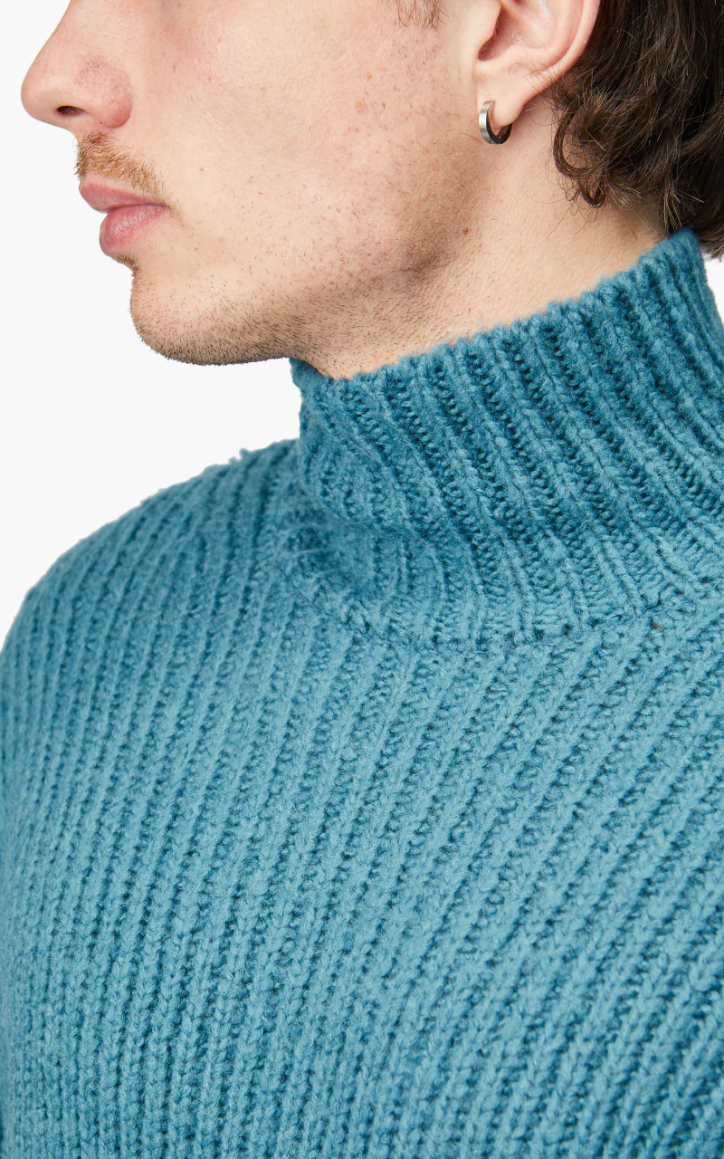 Auralee Wool Baby Camel Brushed Yarn Knit Turtle Blue - Image 6