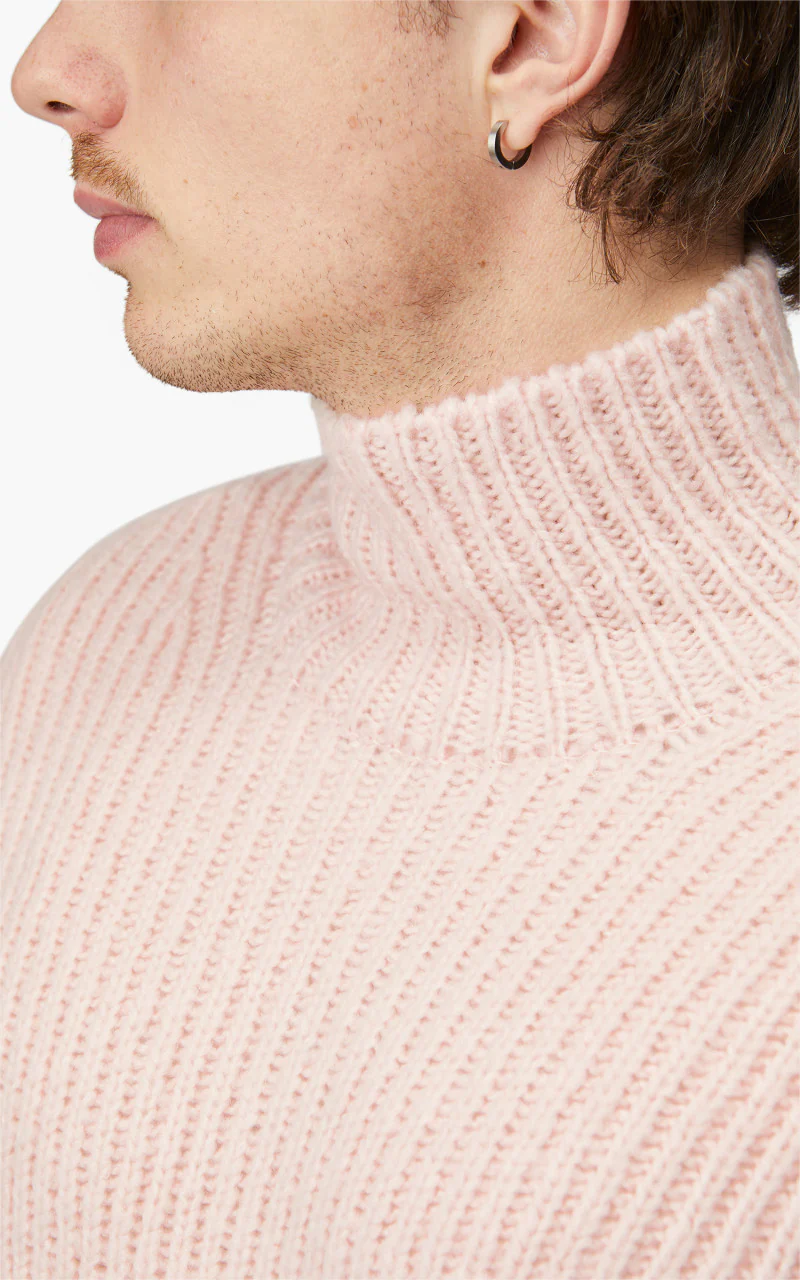Auralee Wool Baby Camel Brushed Yarn Knit Turtle Light Pink - Image 6