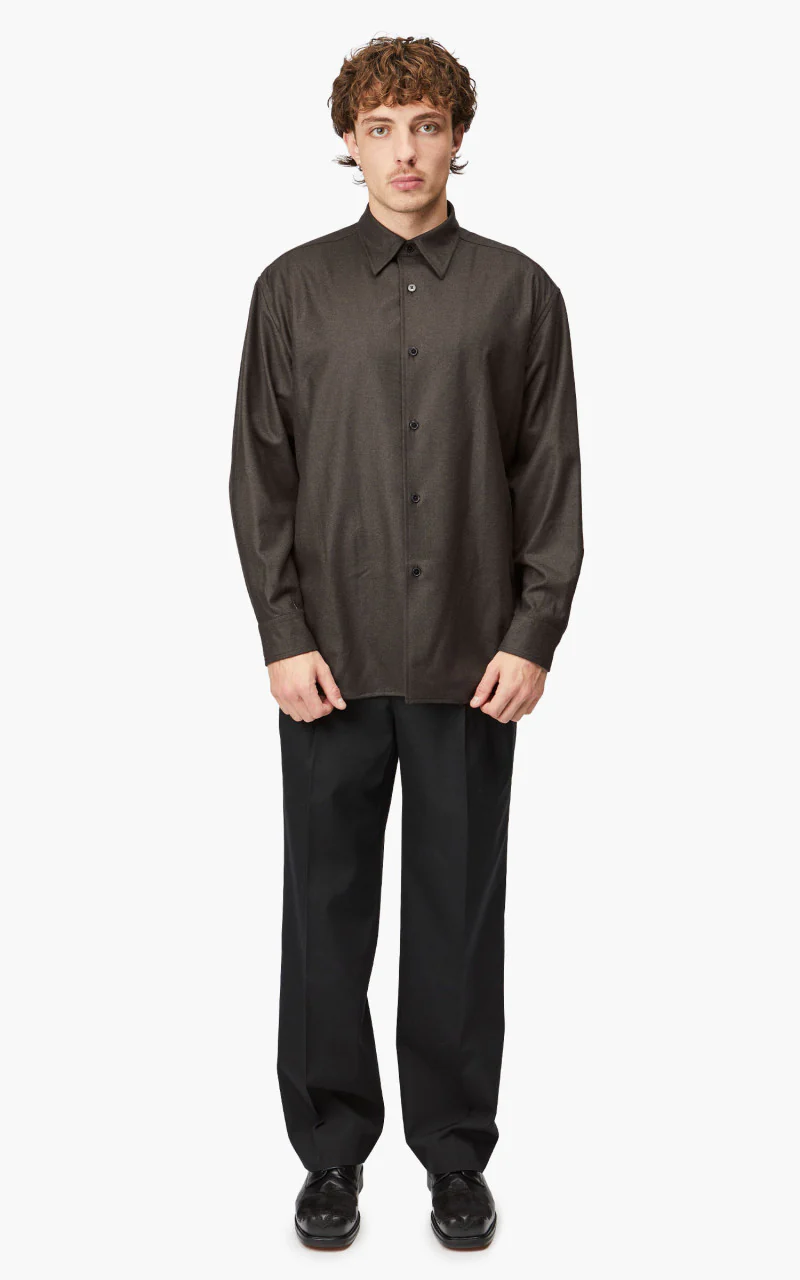 Auralee Wool Fulling Flannel Shirt Top Dark Brown - Image 2