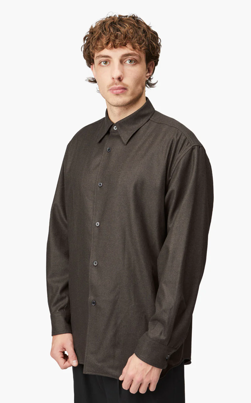Auralee Wool Fulling Flannel Shirt Top Dark Brown - Image 3