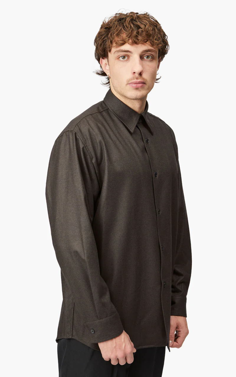 Auralee Wool Fulling Flannel Shirt Top Dark Brown - Image 4