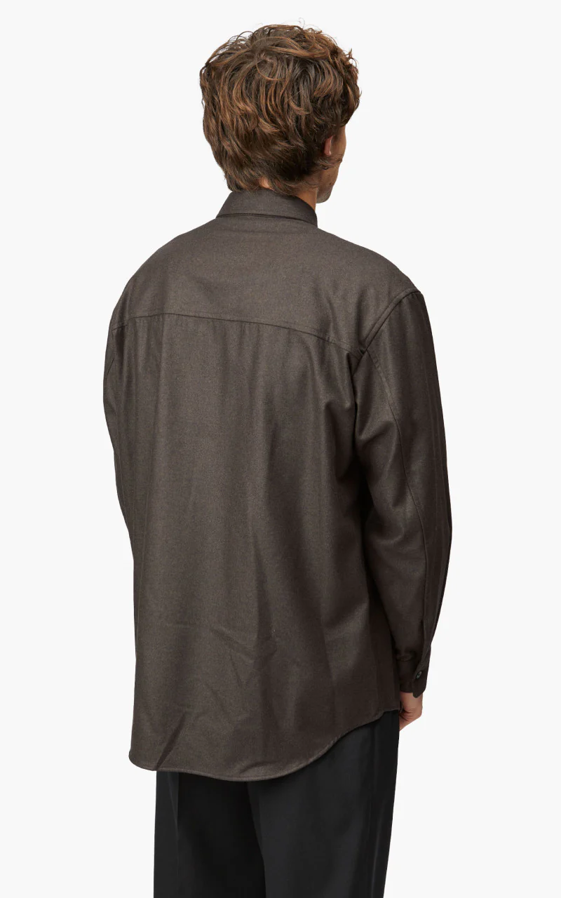 Auralee Wool Fulling Flannel Shirt Top Dark Brown - Image 5