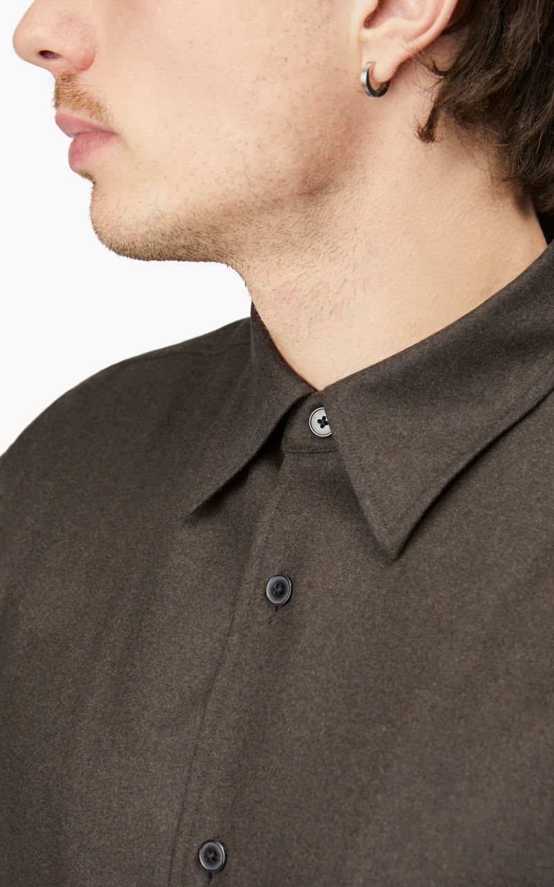 Auralee Wool Fulling Flannel Shirt Top Dark Brown - Image 7