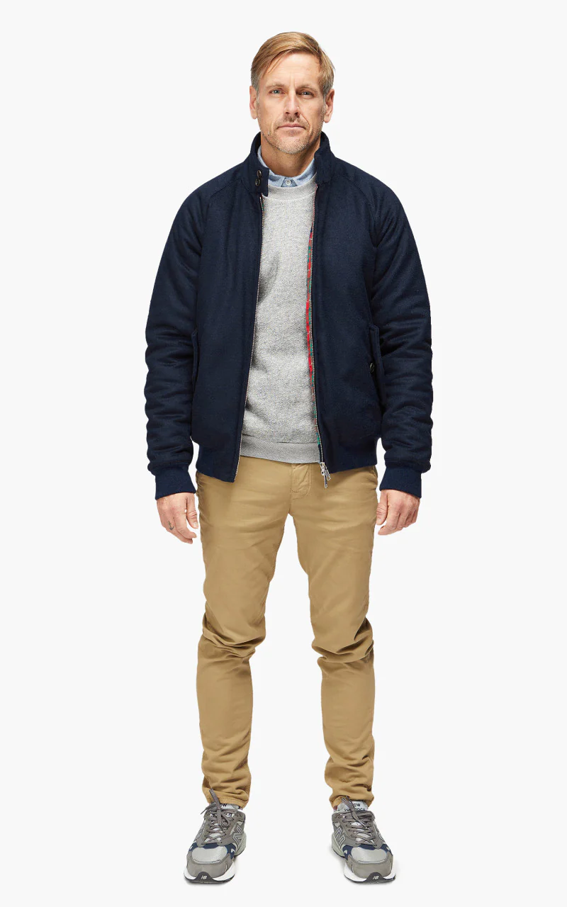 Baracuta G9 AF Melton Wool Classic Harrington Jacket Deep Blue - Image 4