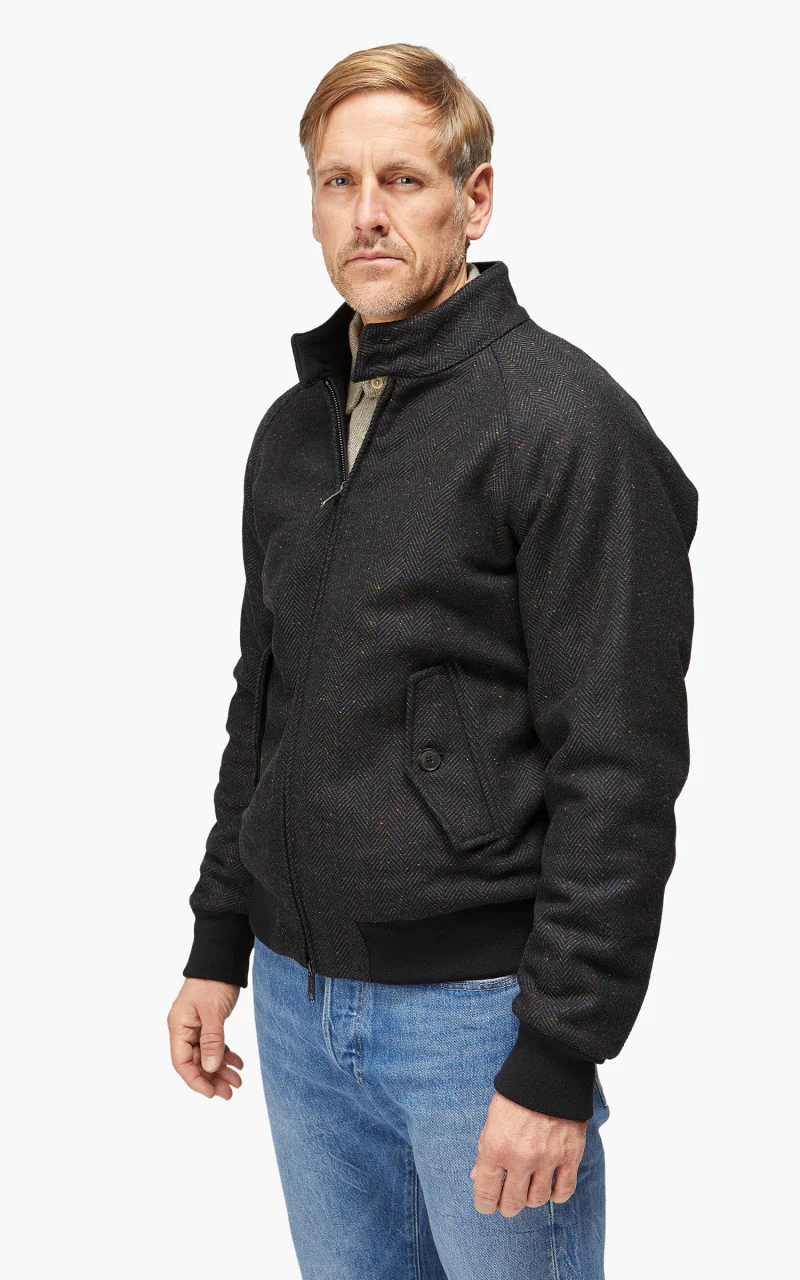 Baracuta G9 AF Wool Blend Classic Harrington Jacket Herringbone Navy - Image 2