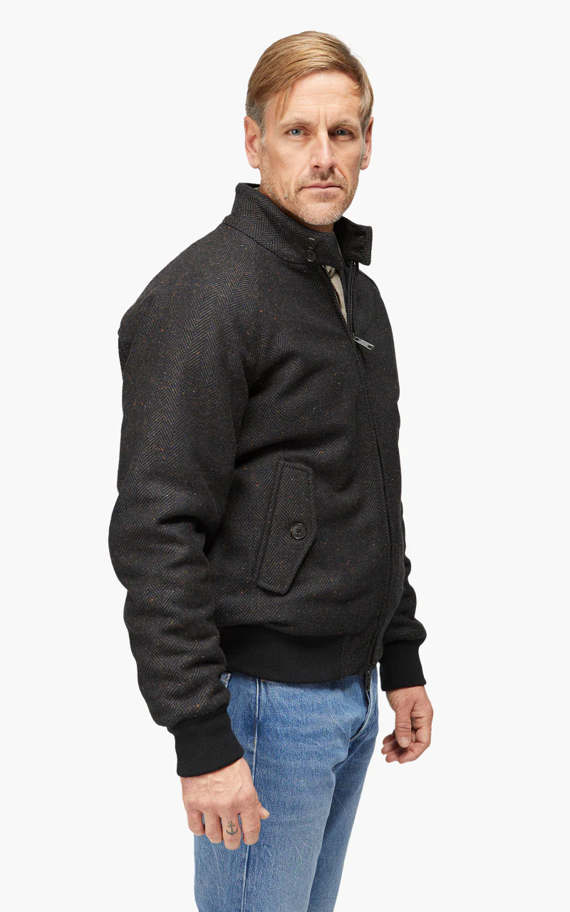 Baracuta G9 AF Wool Blend Classic Harrington Jacket Herringbone Navy - Image 4