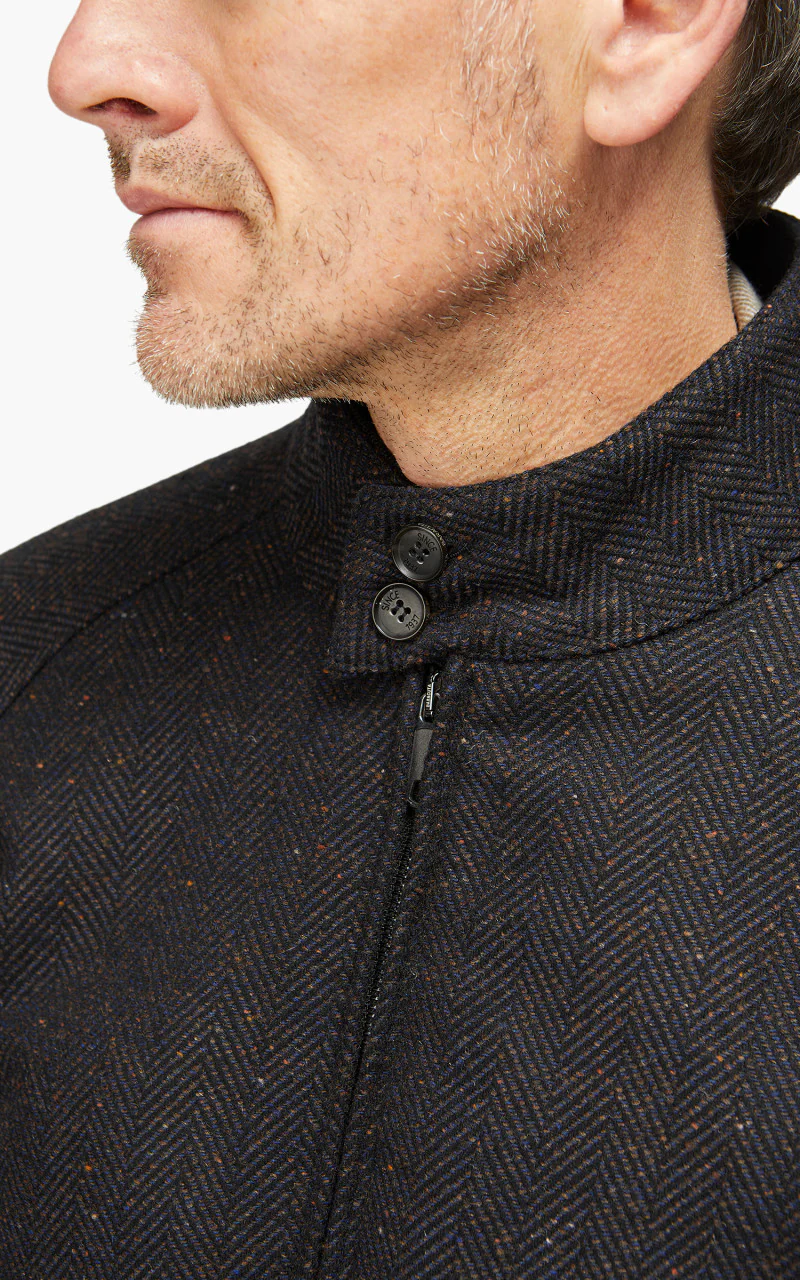 Baracuta G9 AF Wool Blend Classic Harrington Jacket Herringbone Navy - Image 5