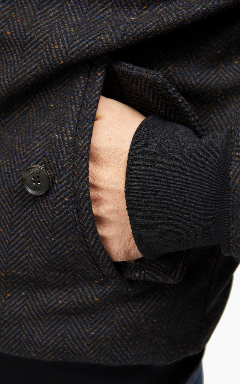 Baracuta G9 AF Wool Blend Classic Harrington Jacket Herringbone Navy - Image 6