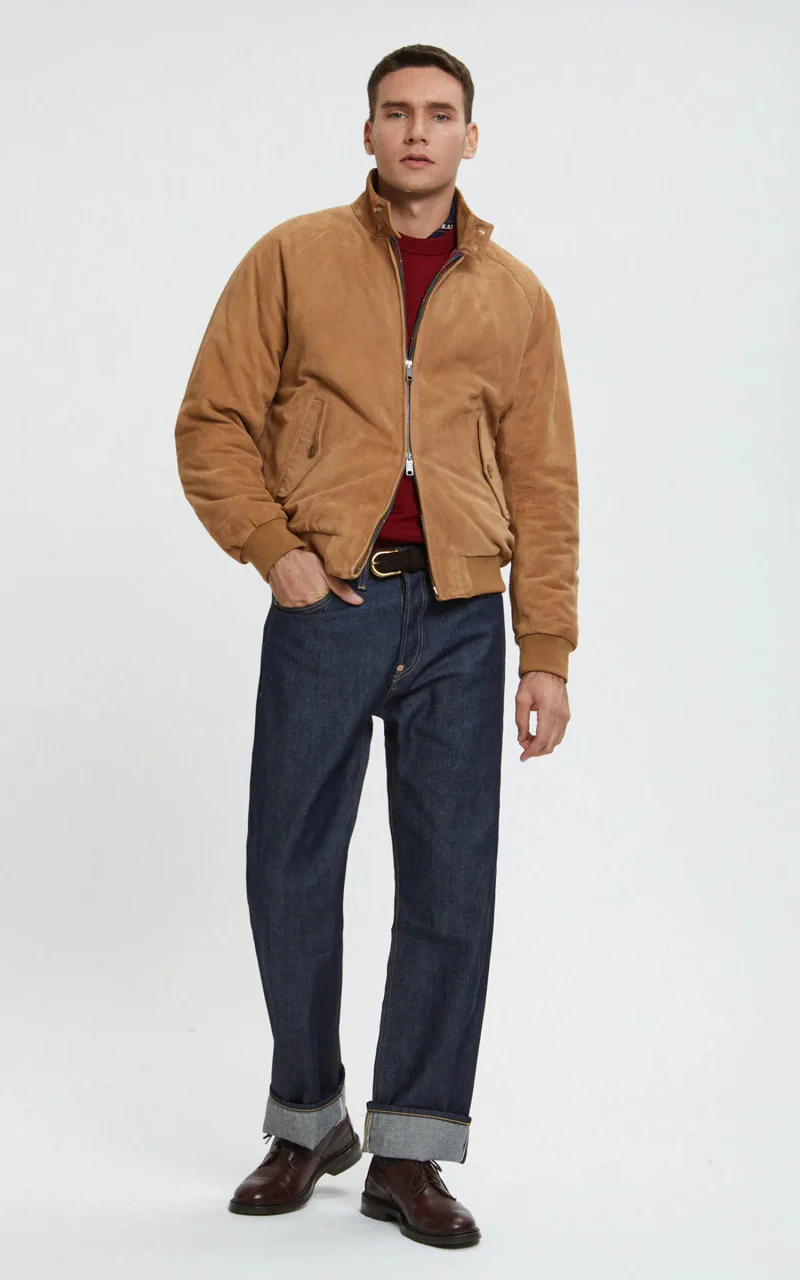 Baracuta G9 Suede Classic Harrington Jacket Tobacco - Image 2