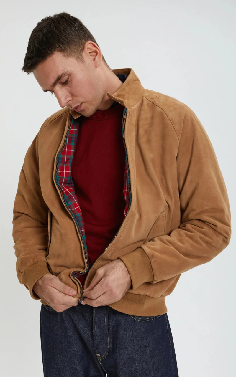 Baracuta G9 Suede Classic Harrington Jacket Tobacco - Image 3