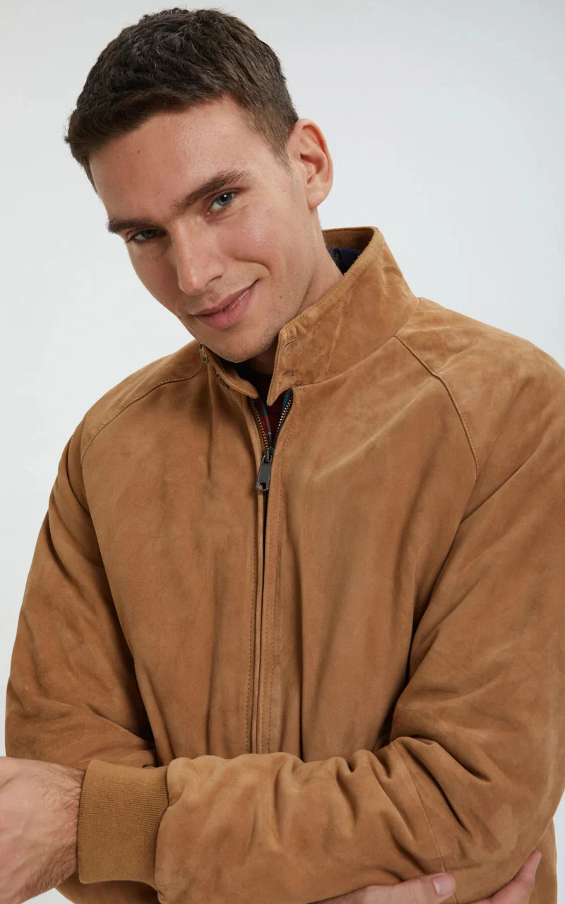 Baracuta G9 Suede Classic Harrington Jacket Tobacco - Image 5