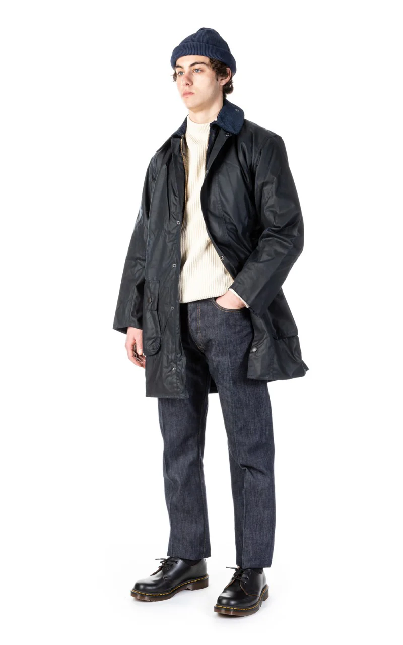 Barbour Border Wax Jacket Navy - Image 3