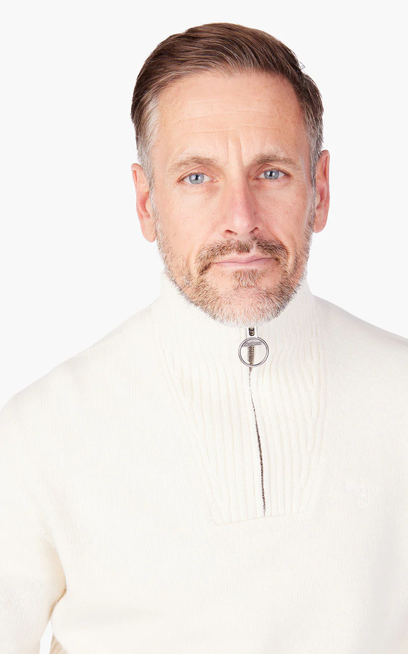 Barbour Essential Lambswool Half Zip Sweater Whisper White - Image 5