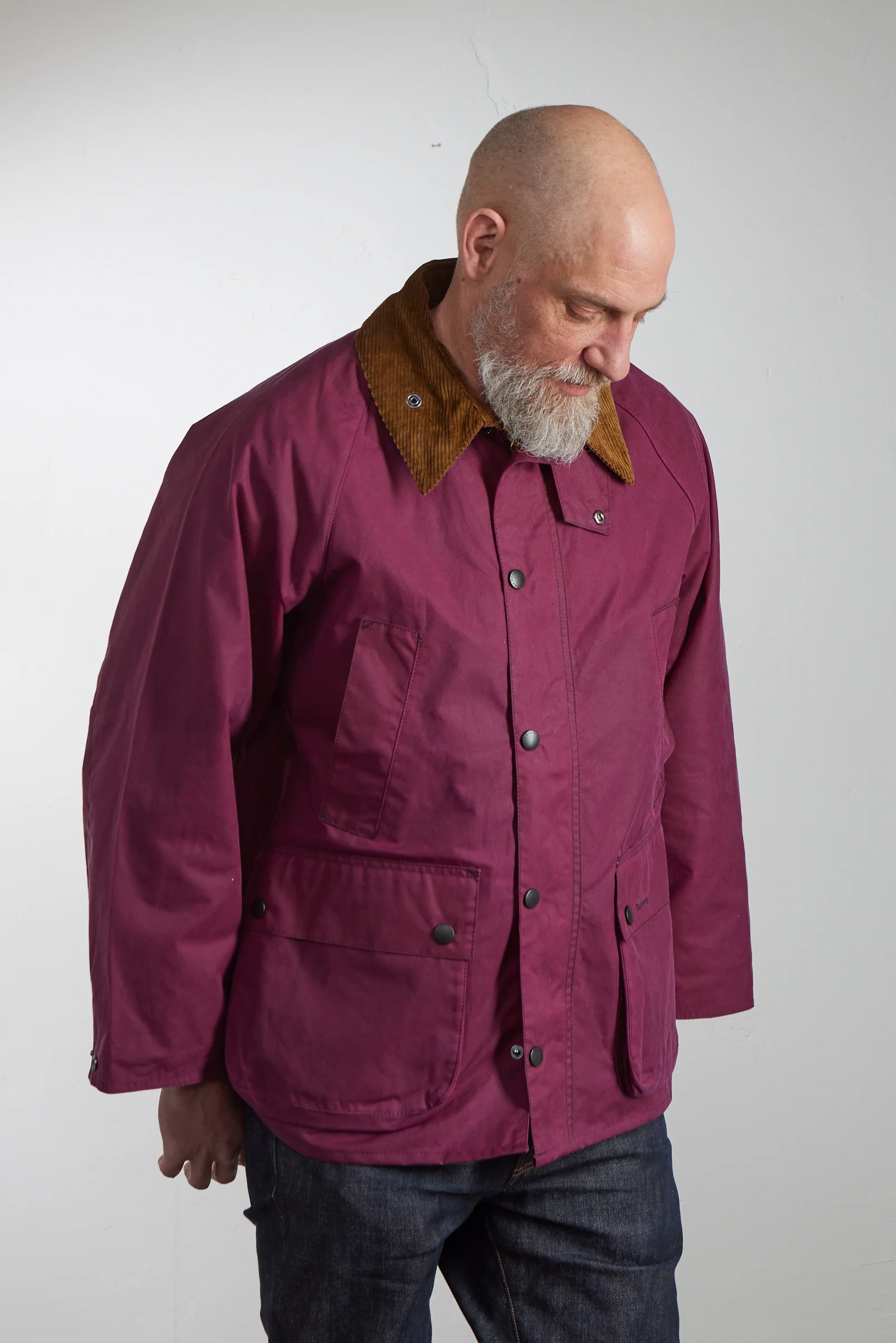 Barbour Oversized Bedale Waxed Jacket Wine - Image 5