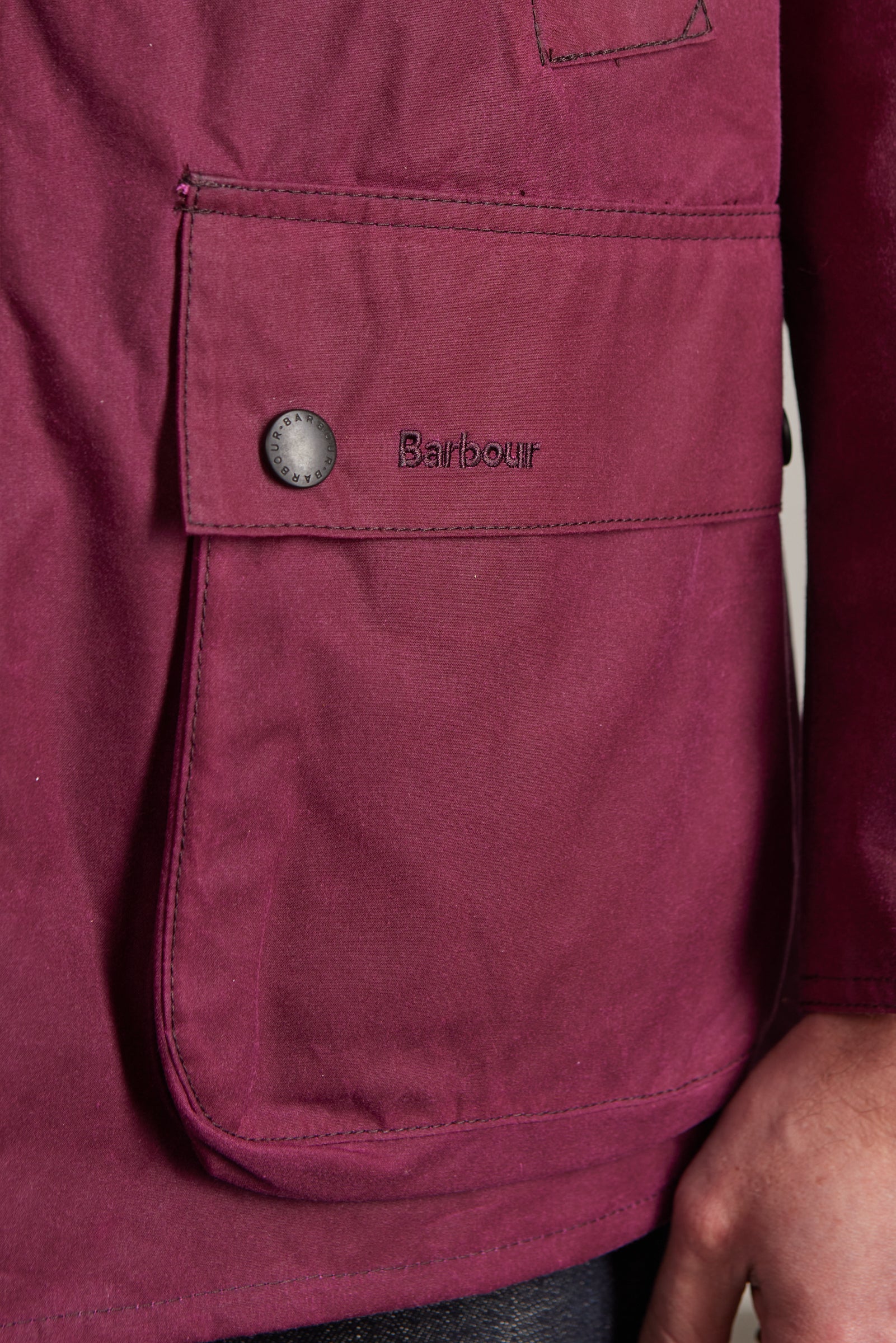 Barbour Oversized Bedale Waxed Jacket Wine - Image 7