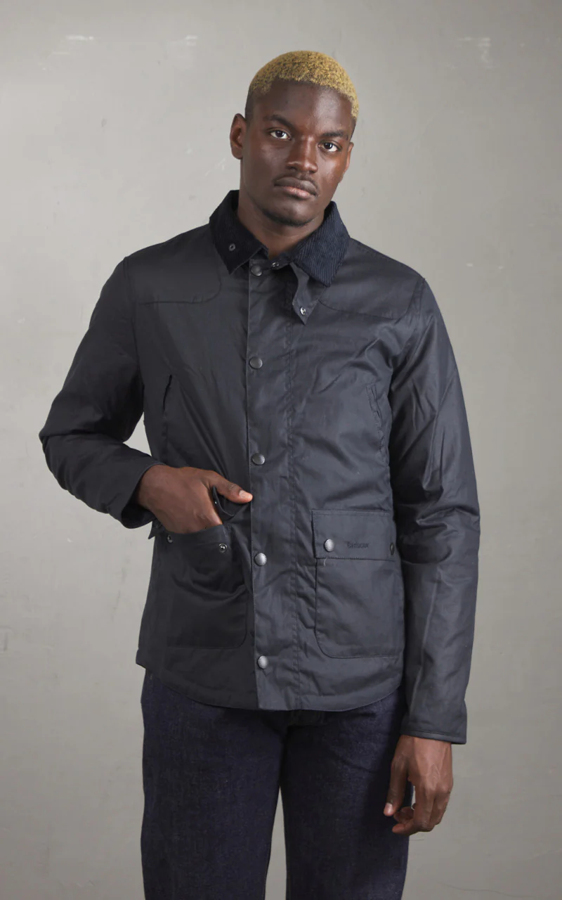 Barbour Reelin Wax Jacket Navy - Image 3