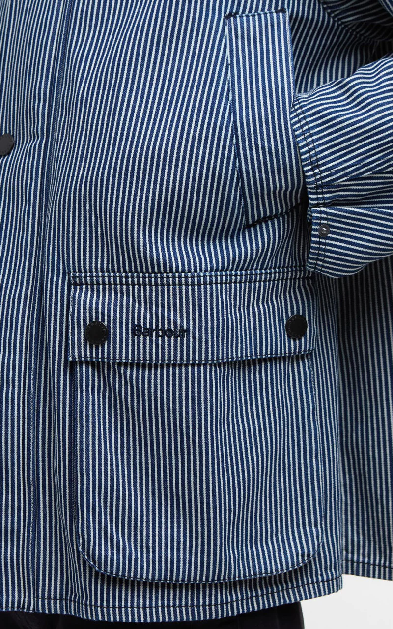Barbour Striped Oversized Bedale Casual Jacket Indigo Stripe - Image 10