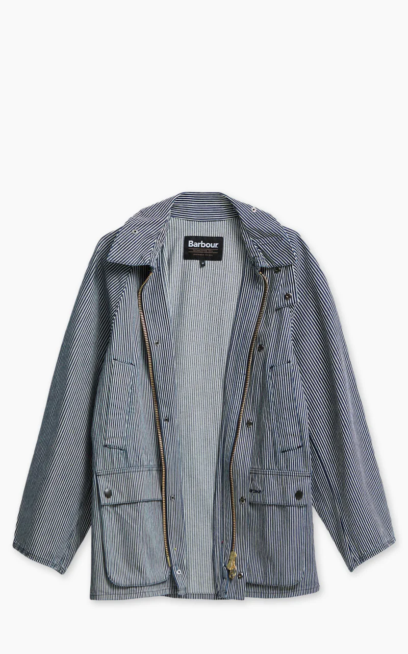 Barbour Striped Oversized Bedale Casual Jacket Indigo Stripe - Image 11