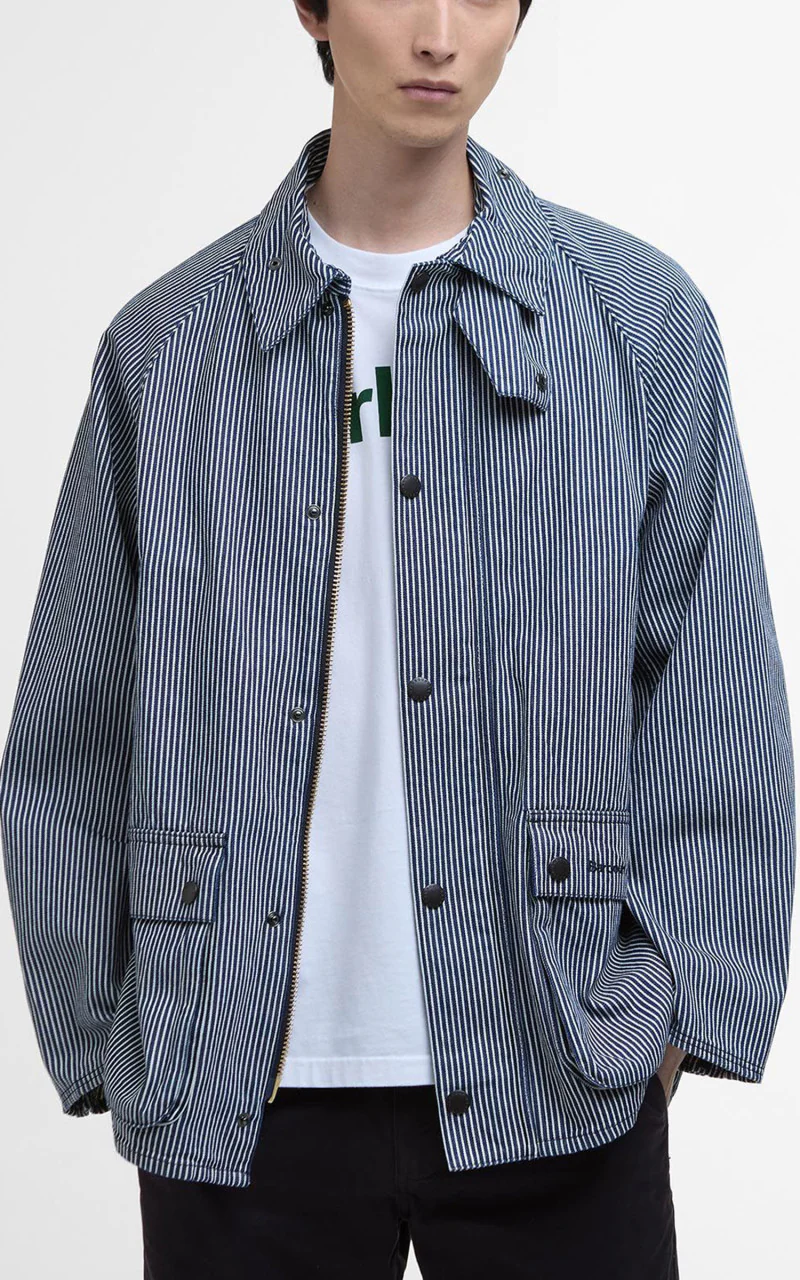 Barbour Striped Oversized Bedale Casual Jacket Indigo Stripe - Image 2