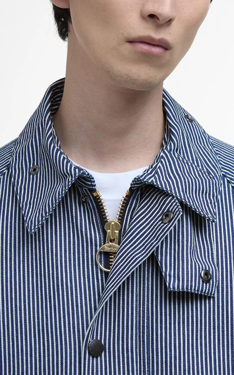 Barbour Striped Oversized Bedale Casual Jacket Indigo Stripe - Image 3
