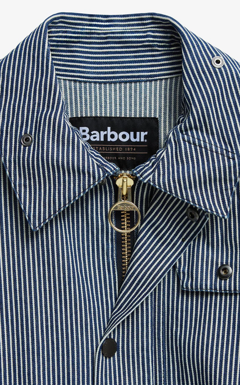Barbour Striped Oversized Bedale Casual Jacket Indigo Stripe - Image 4