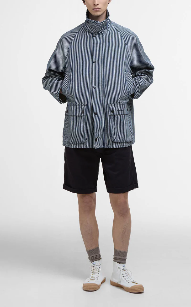Barbour Striped Oversized Bedale Casual Jacket Indigo Stripe - Image 6