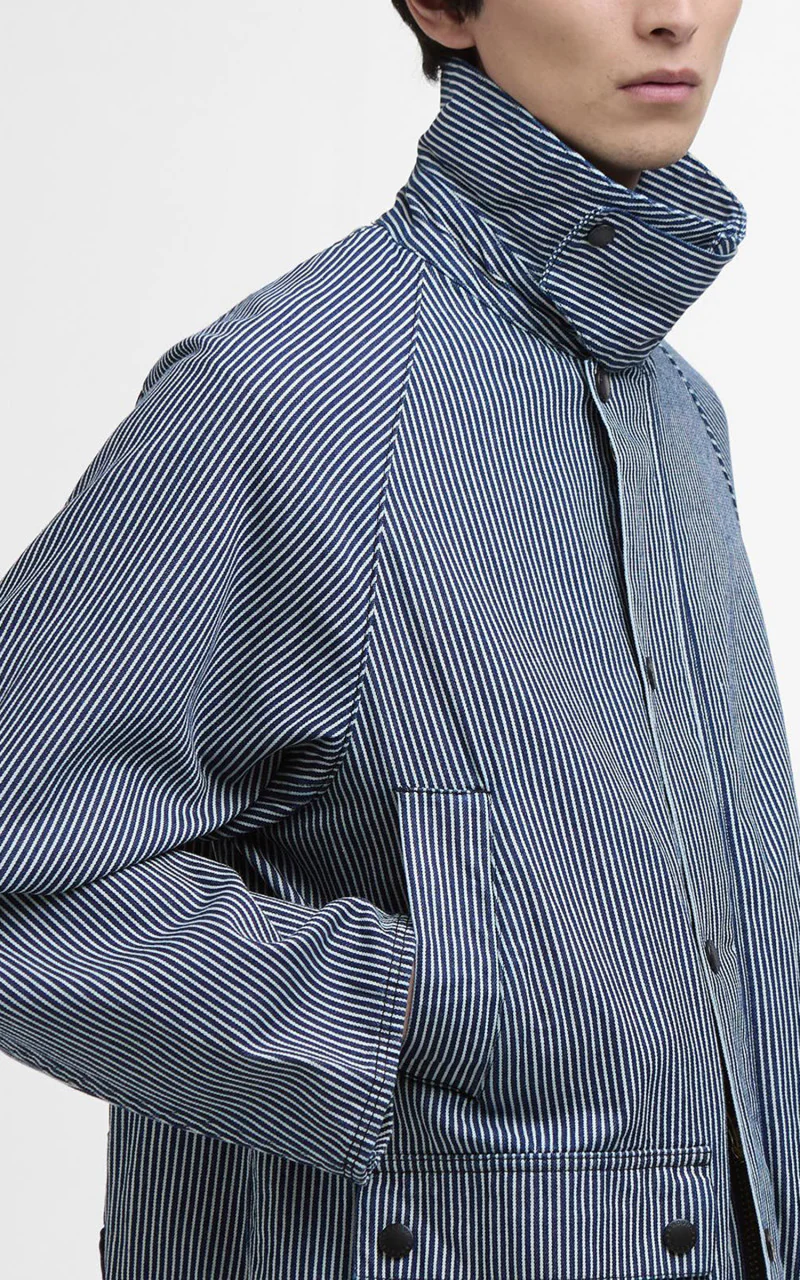 Barbour Striped Oversized Bedale Casual Jacket Indigo Stripe - Image 7