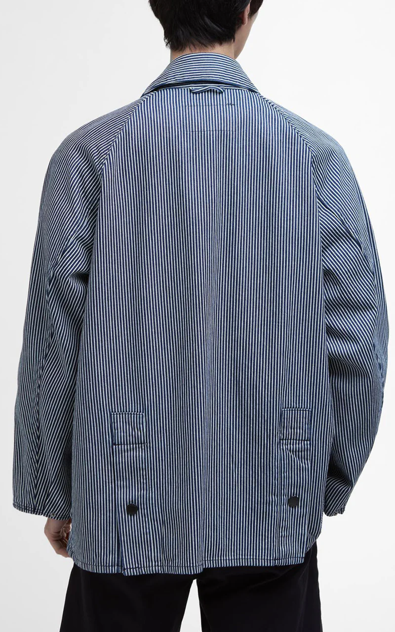 Barbour Striped Oversized Bedale Casual Jacket Indigo Stripe - Image 8
