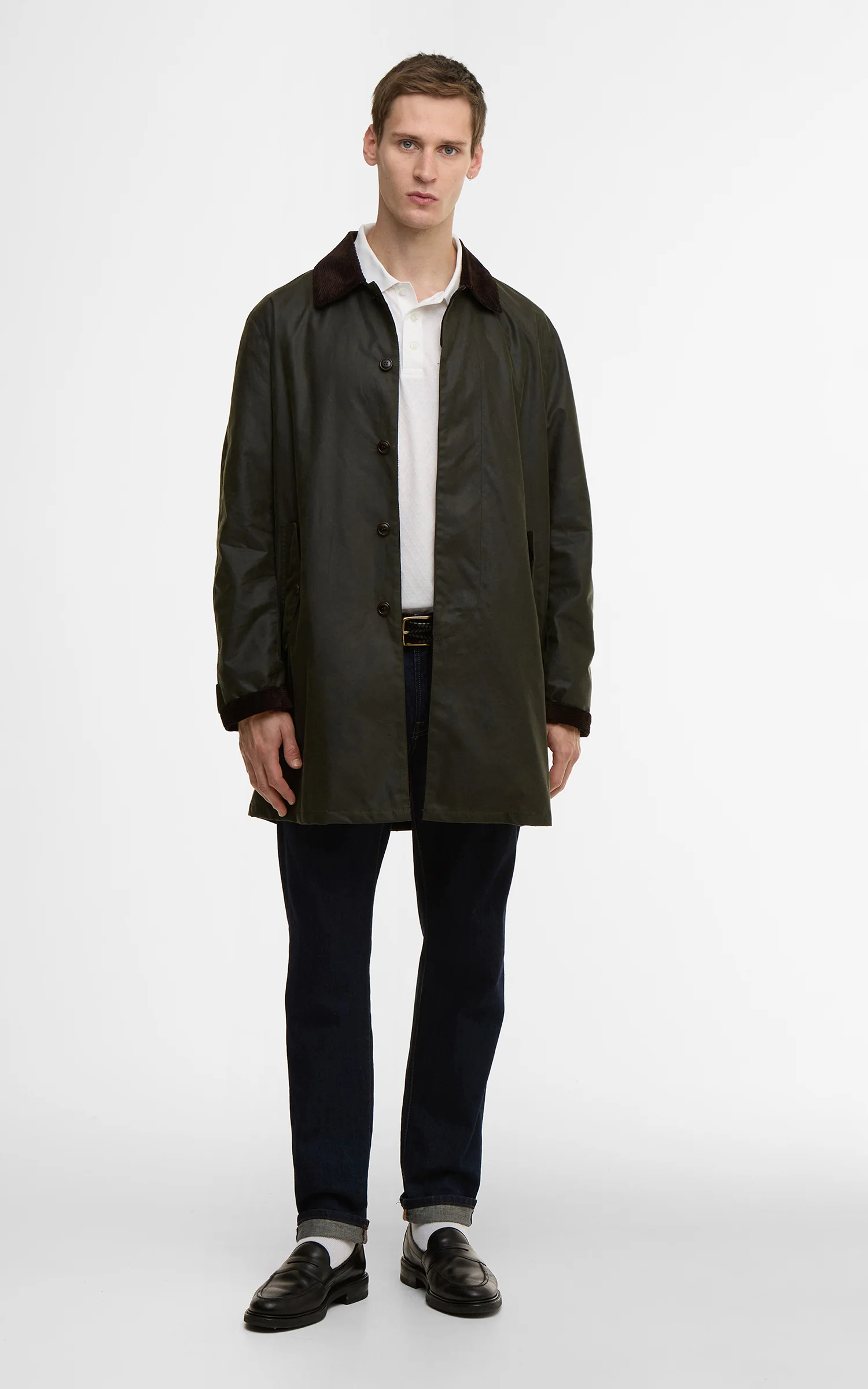 Barbour x Baracuta Car Coat Tyne Waxed Archive Olive - Image 2