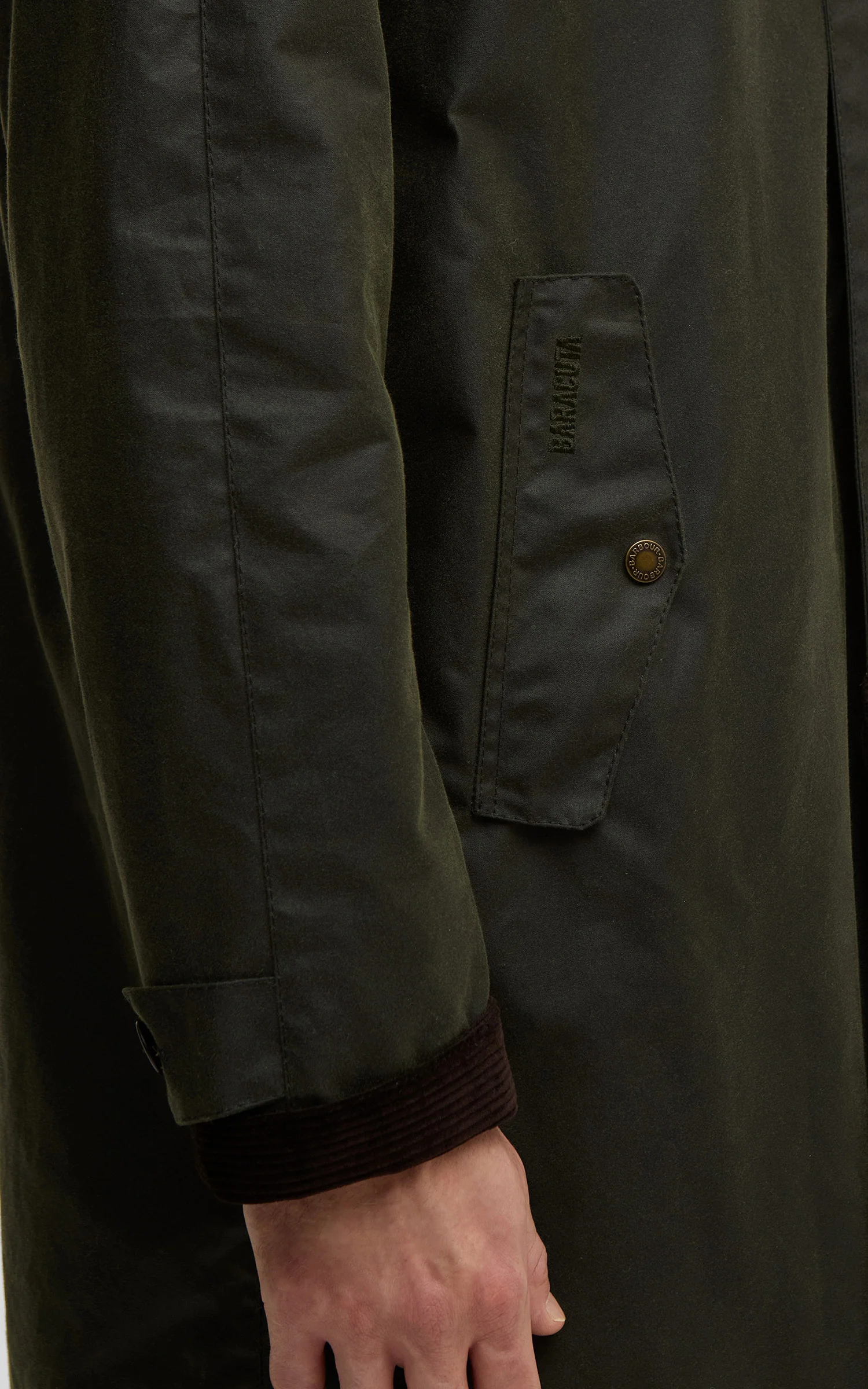 Barbour x Baracuta Car Coat Tyne Waxed Archive Olive - Image 4
