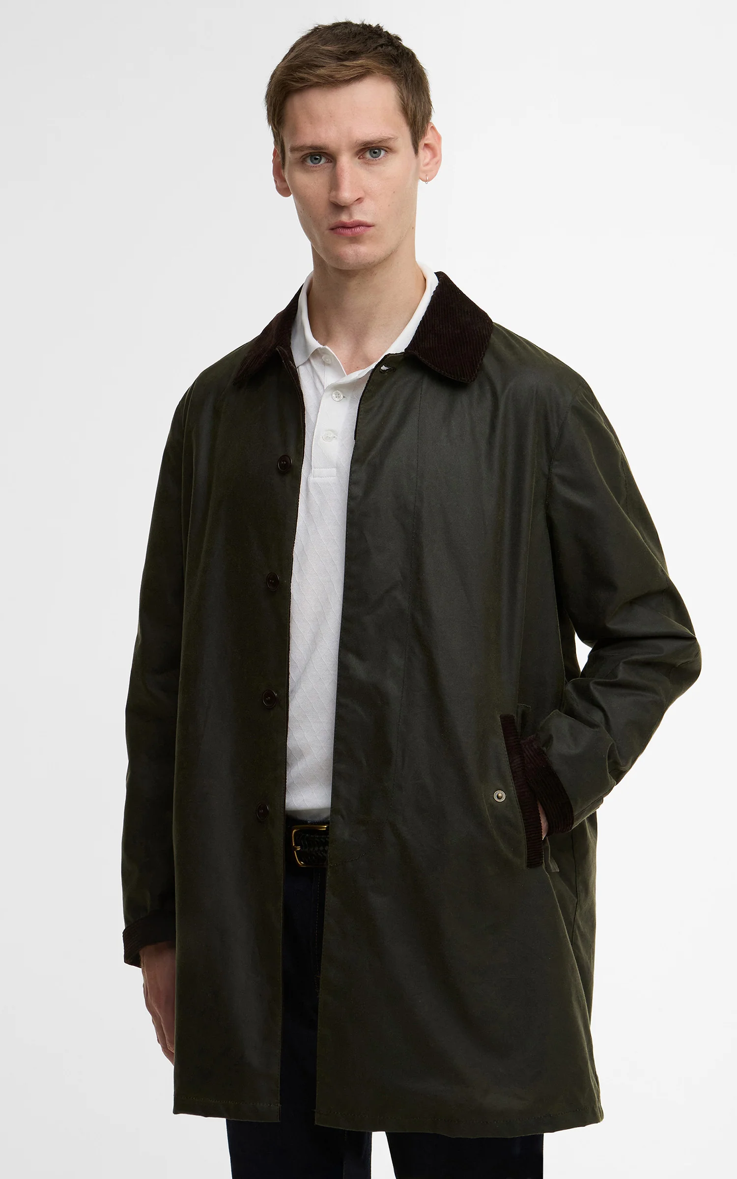 Barbour x Baracuta Car Coat Tyne Waxed Archive Olive - Image 6