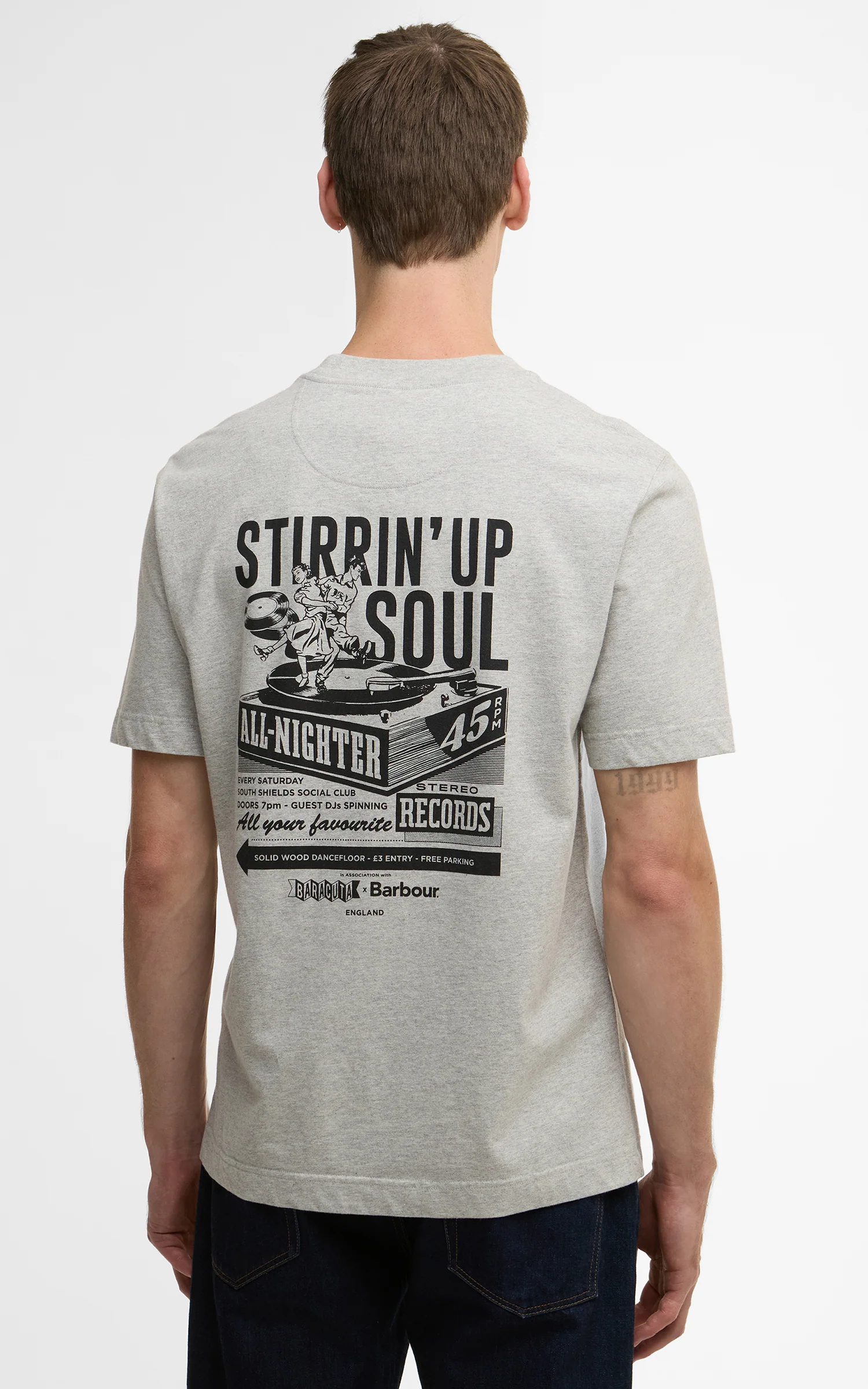 Barbour x Baracuta T-Shirt All Nighter Oversized Grey Marl - Image 2