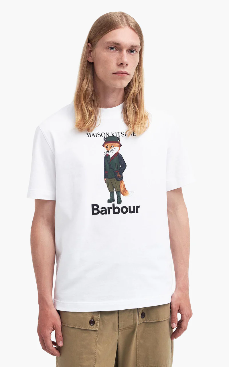 Barbour x Maison Kitsuné Beaufort T-Shirt Fox White - Image 4