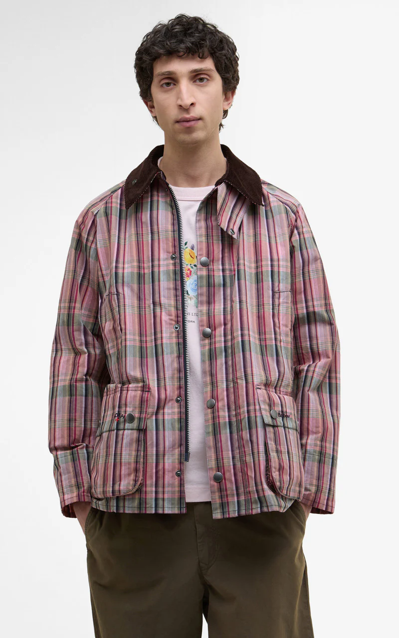 Barbour x NOAH Bedale Casual Jacket Madras Pink - Image 3