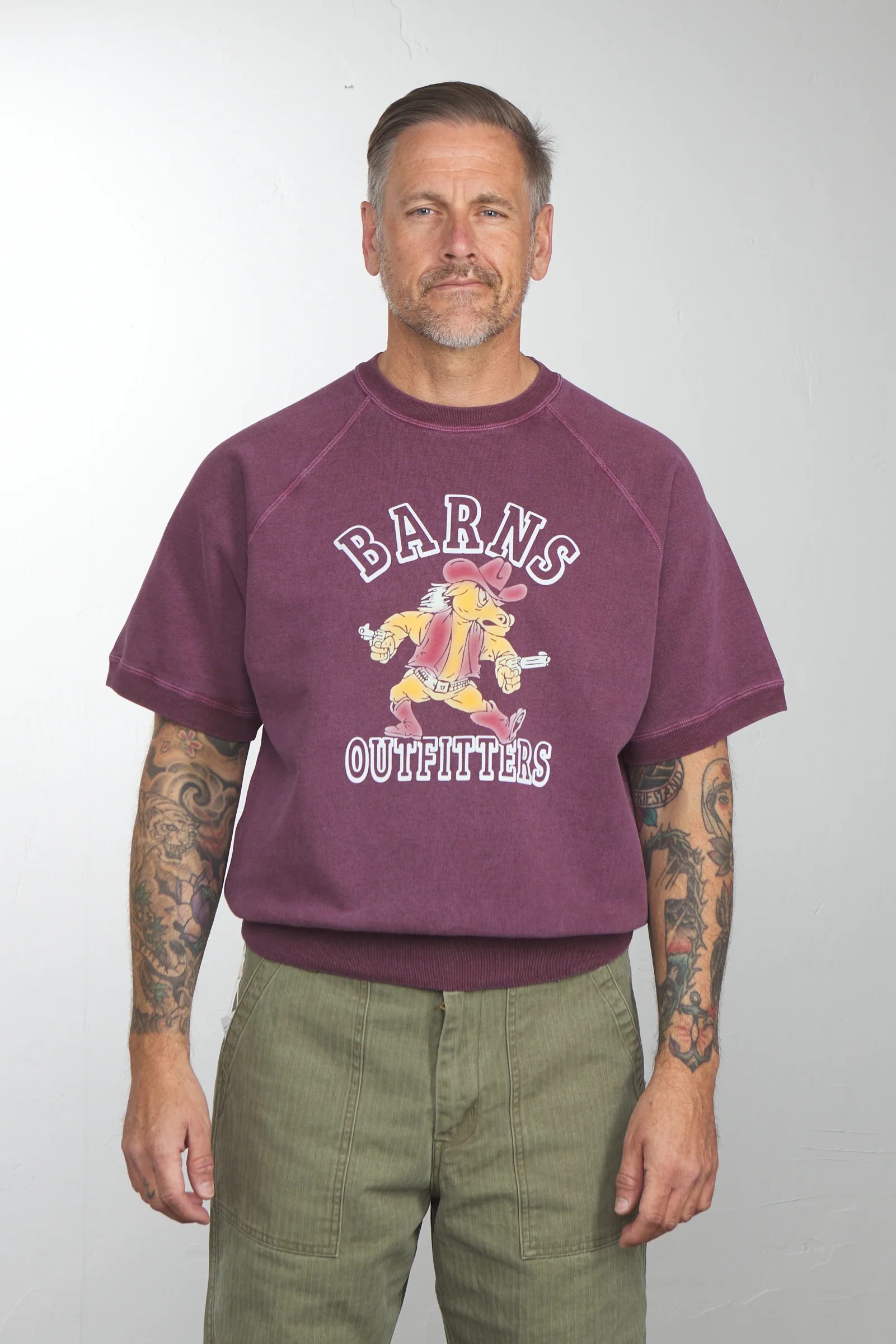 Barns Outfitters BR-26114 90's Short Sleeve Sweatshirt Faded Burgundy - Image 2