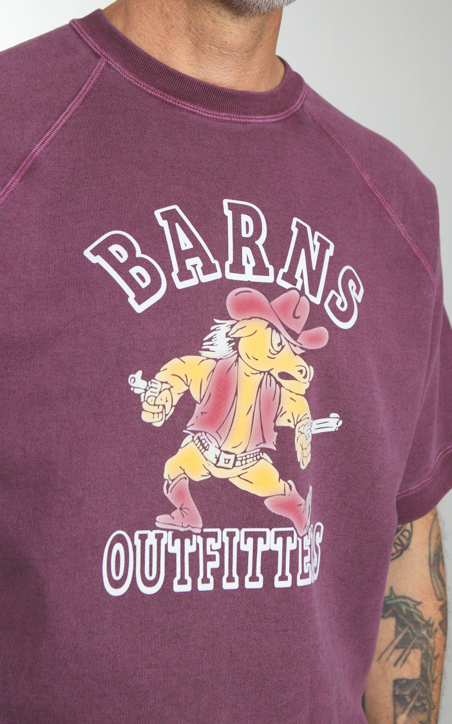 Barns Outfitters BR-26114 90's Short Sleeve Sweatshirt Faded Burgundy - Image 3